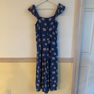 Girls Nordstrom Floral Smocked Jumpsuit Navy Daisy Ruffle‎ Sleeve Size 10 12